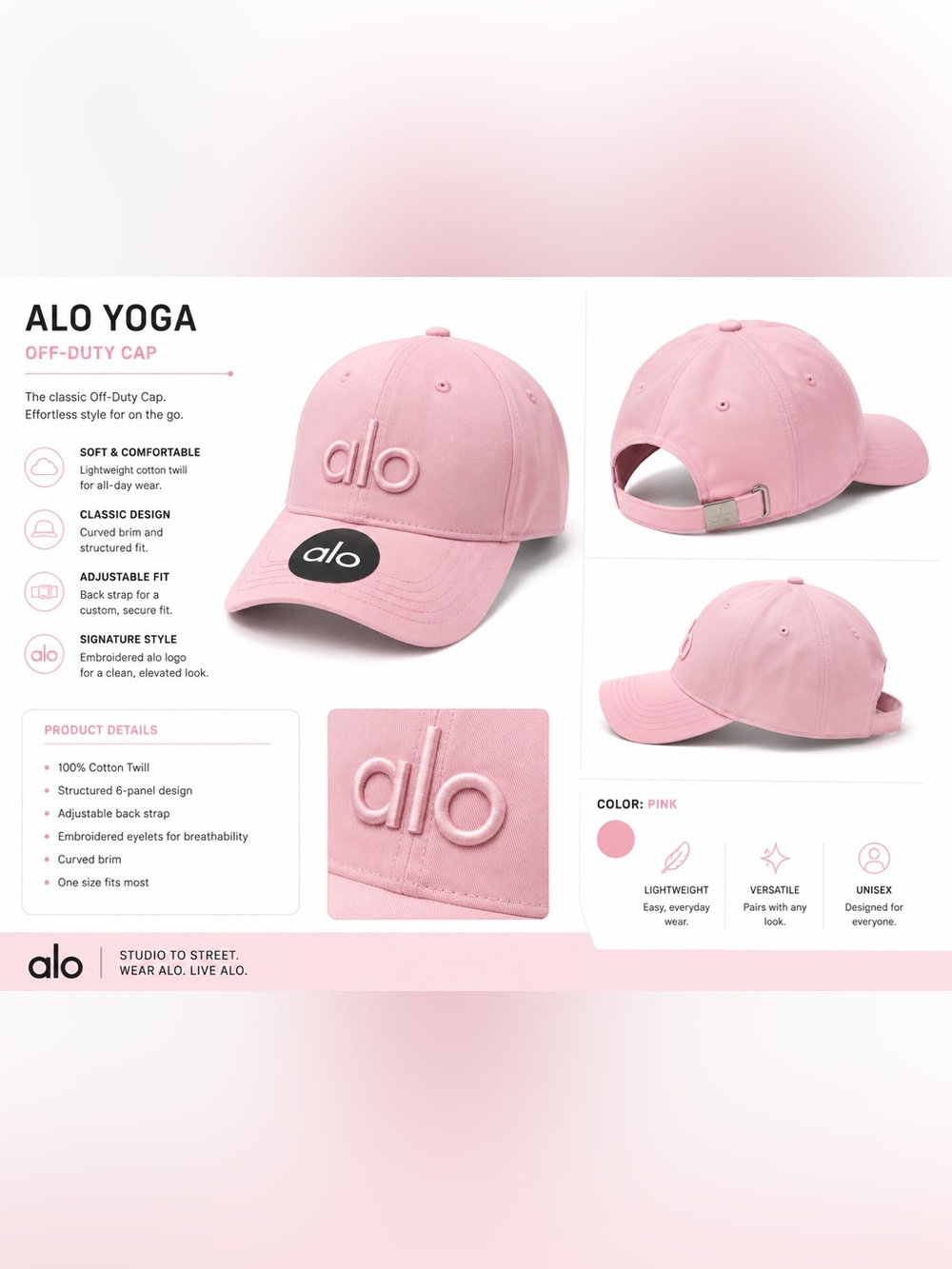 (NWT) ALO Yoga Pink Logo Baseball Cap
